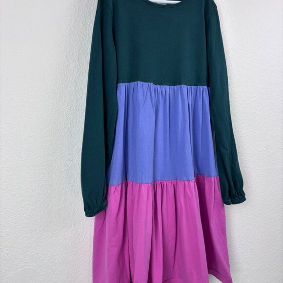 Hanna Andersson girls 150cm 12 colorblock twirl power long sleeve cotton dress - Picture 2 of 8